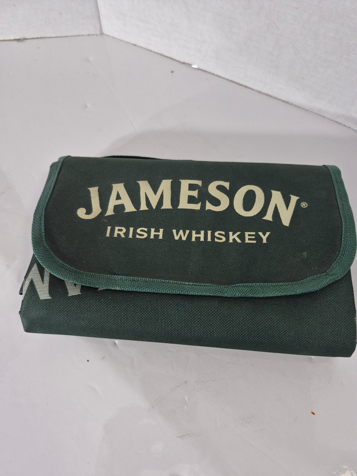 Jameson Irish Whiskey Promotional Picnic Blanket – Green Logo Pattern – 46" x 57"