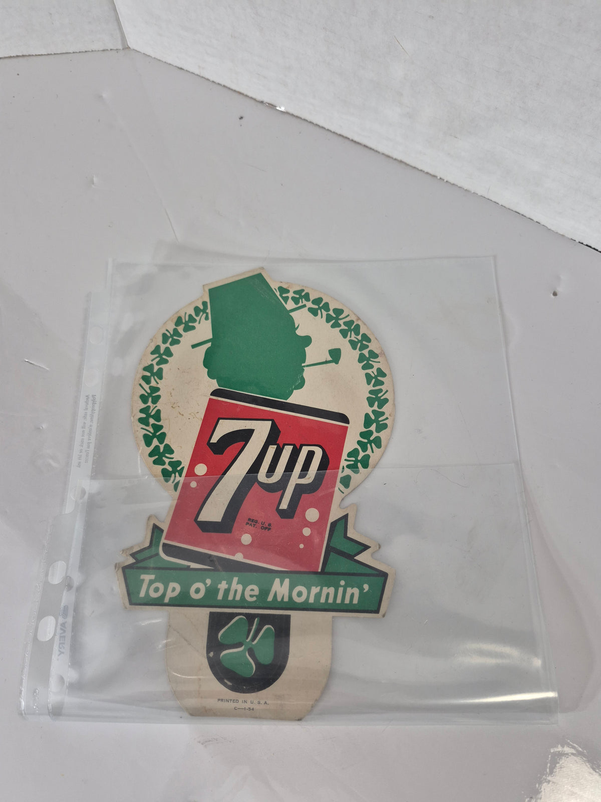 Vintage 7UP “Top o’ the Mornin’” Cardboard Advertising Display – 9.25″