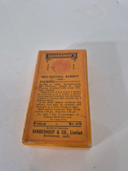 Vintage Vanderhoof’s Bed-Wetting Remedy Box – Windsor Ontario – 3.25 in.