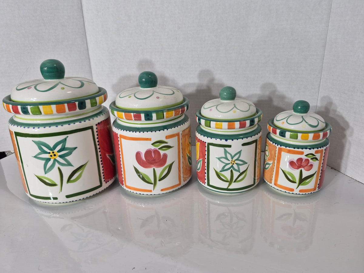 Jay Import Hand-Painted Floral Ceramic Canister Set – Set of 4
