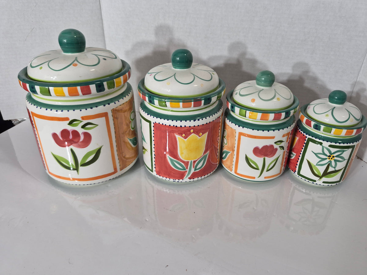 Jay Import Hand-Painted Floral Ceramic Canister Set – Set of 4