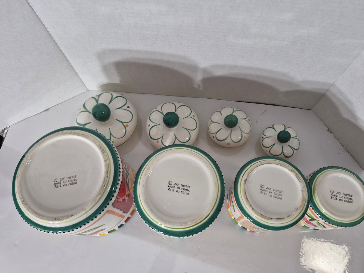 Jay Import Hand-Painted Floral Ceramic Canister Set – Set of 4
