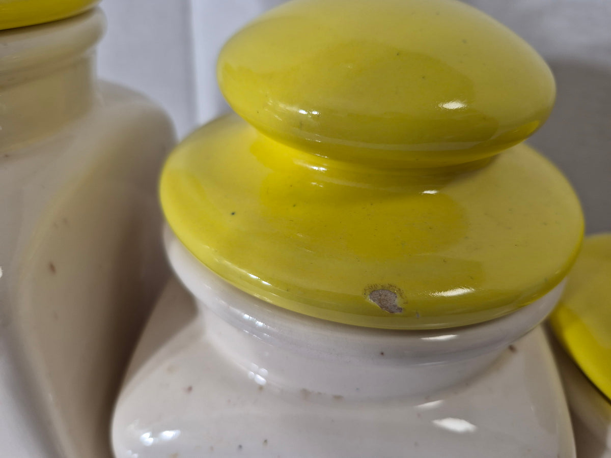 Vintage Ceramic Kitchen Canister Set – Yellow Floral Lids – Set of 4