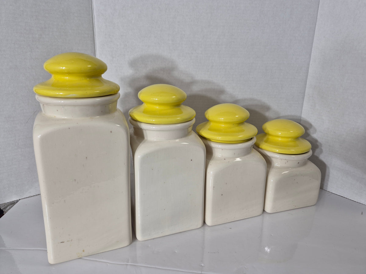 Vintage Ceramic Kitchen Canister Set – Yellow Floral Lids – Set of 4