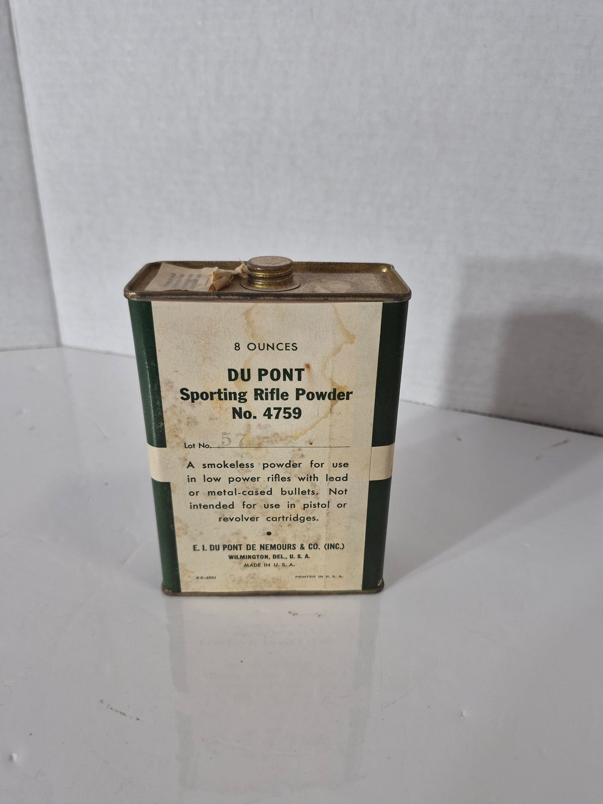 Vintage DuPont Sporting Rifle Powder No. 4759 Tin – 8 oz – Empty Advertising Tin