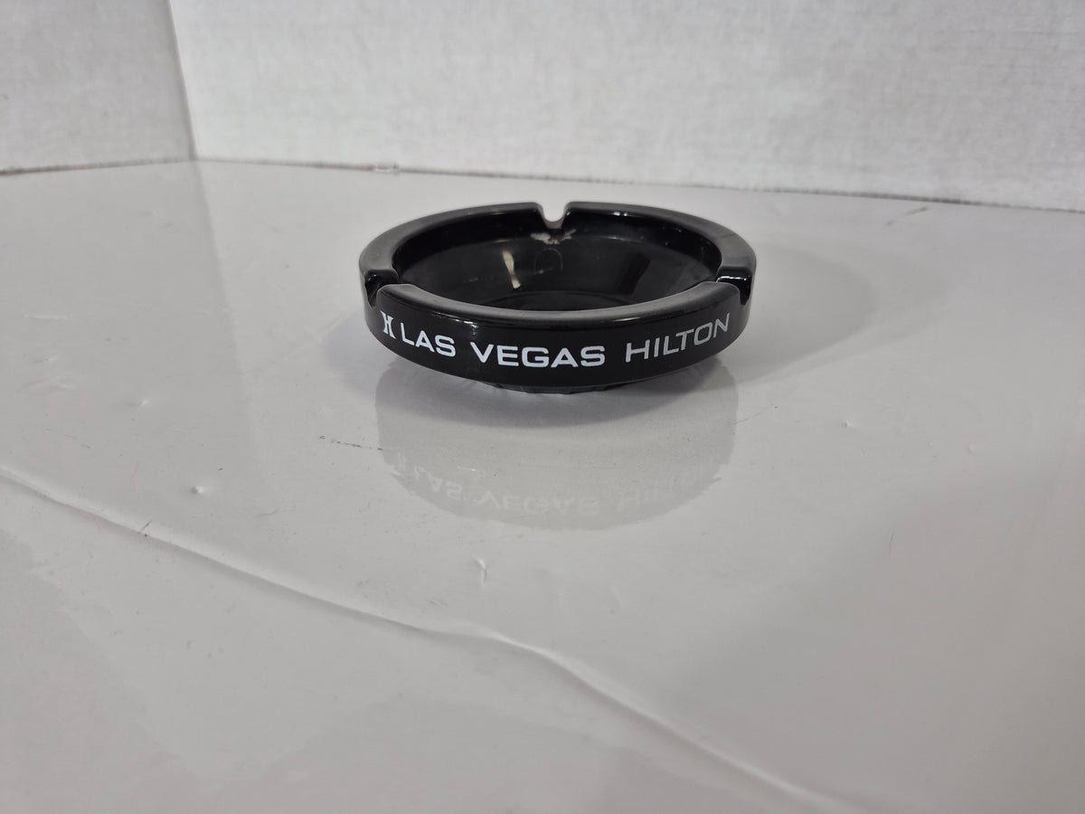 Vintage Las Vegas Hilton Black Glass Ashtray – 4.5"