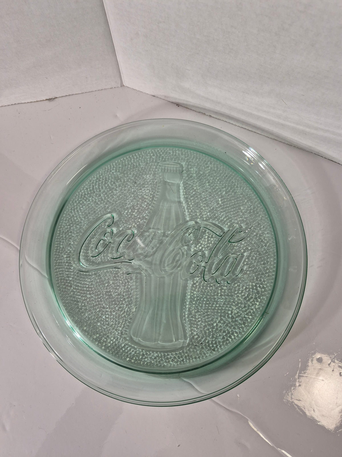 Vintage Coca-Cola 13" Clear Glass Serving Platter – Embossed Bottle & Script Logo