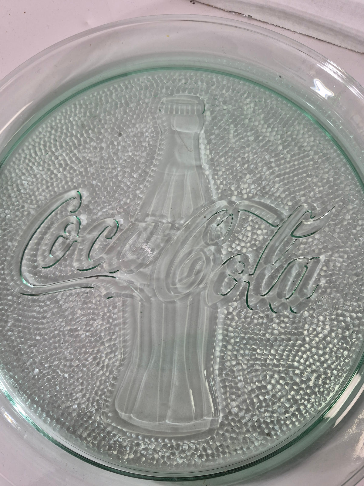 Vintage Coca-Cola 13" Clear Glass Serving Platter – Embossed Bottle & Script Logo