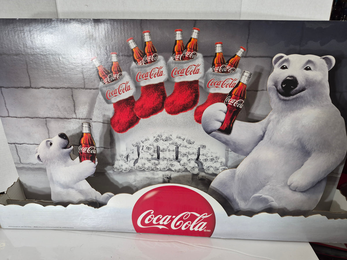 Vintage Coca-Cola Polar Bear Holiday Cardboard Store Display – 32" × 18"