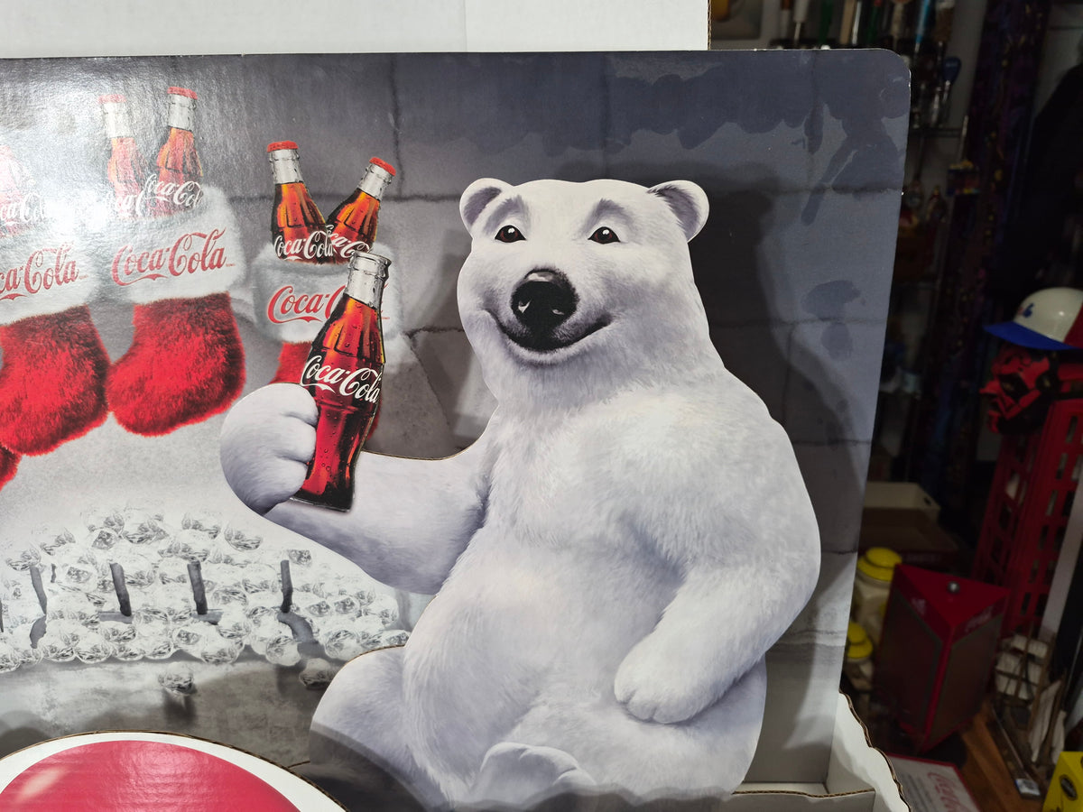 Vintage Coca-Cola Polar Bear Holiday Cardboard Store Display – 32" × 18"