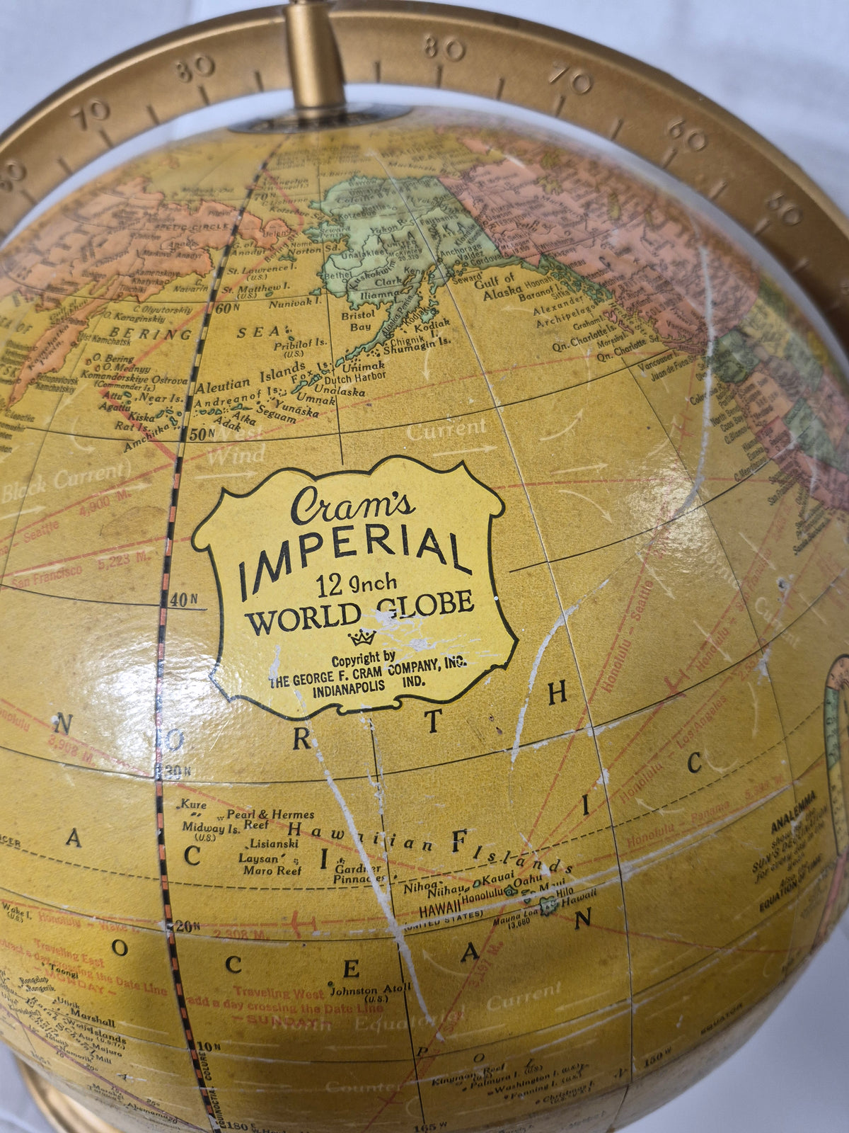 Vintage Cram’s Imperial 12-Inch World Globe – George F. Cram – Gold-Tone Stand