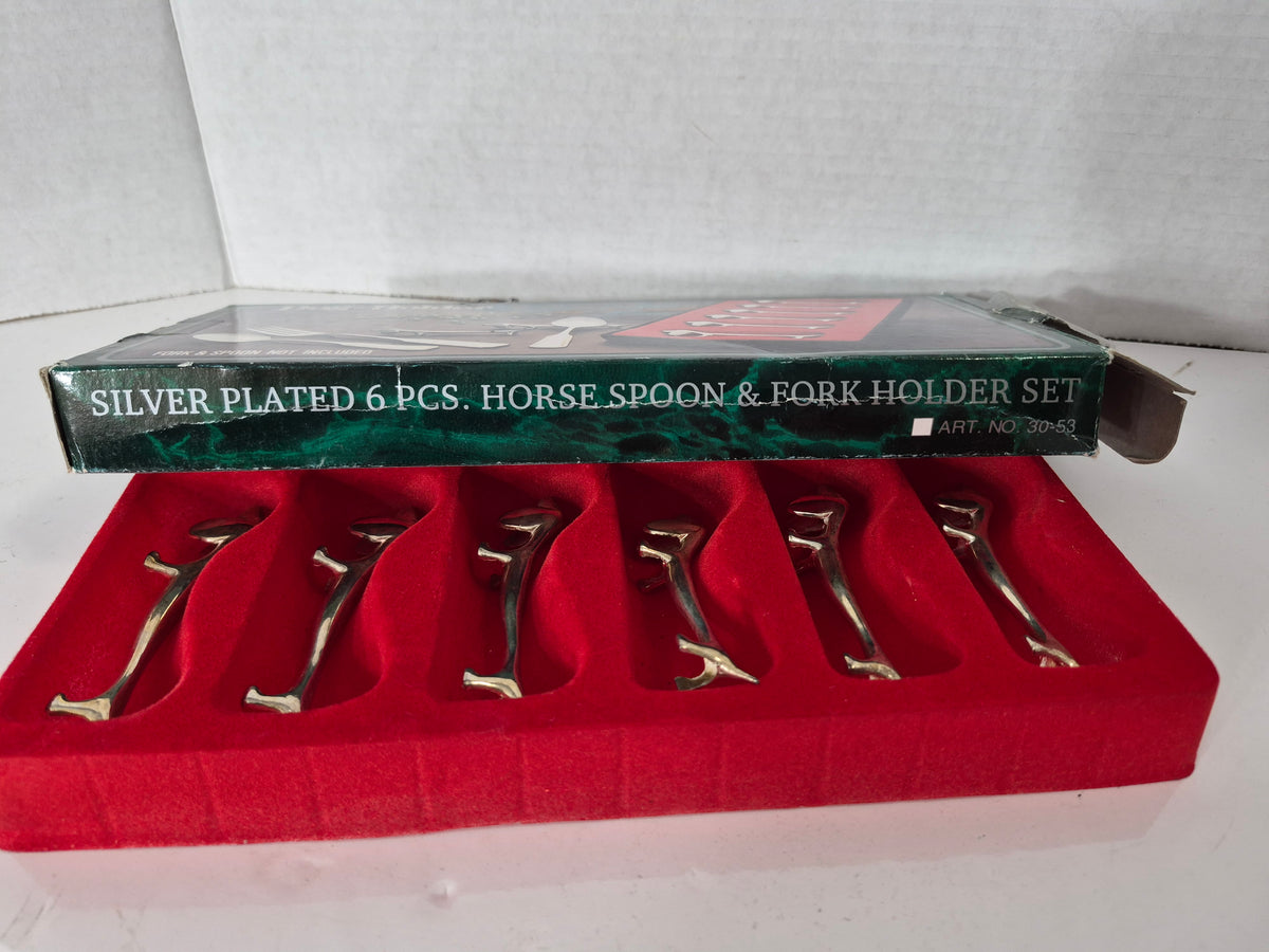 Vintage Silver-Plated Dog Spoon & Fork Holders – Set of 6 with Original Box