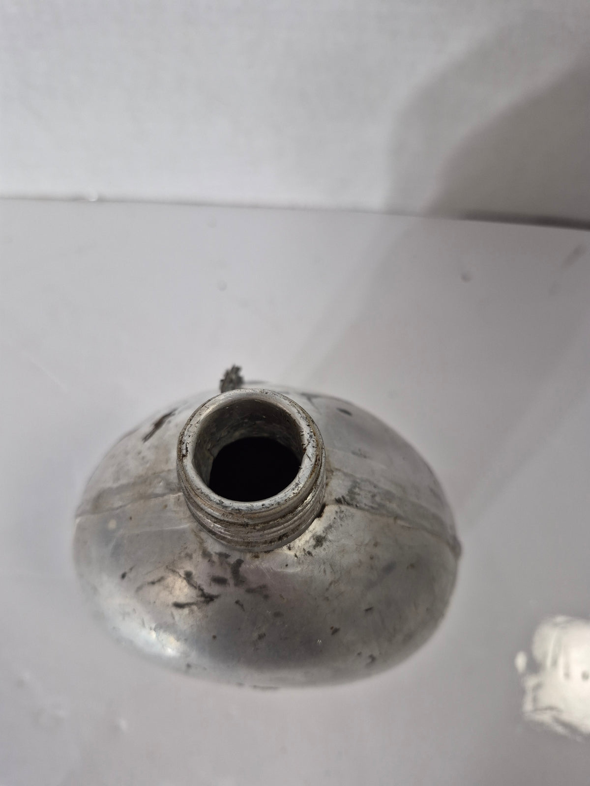 Vintage Aluminum Canteen Flask with Chained Black Screw Cap