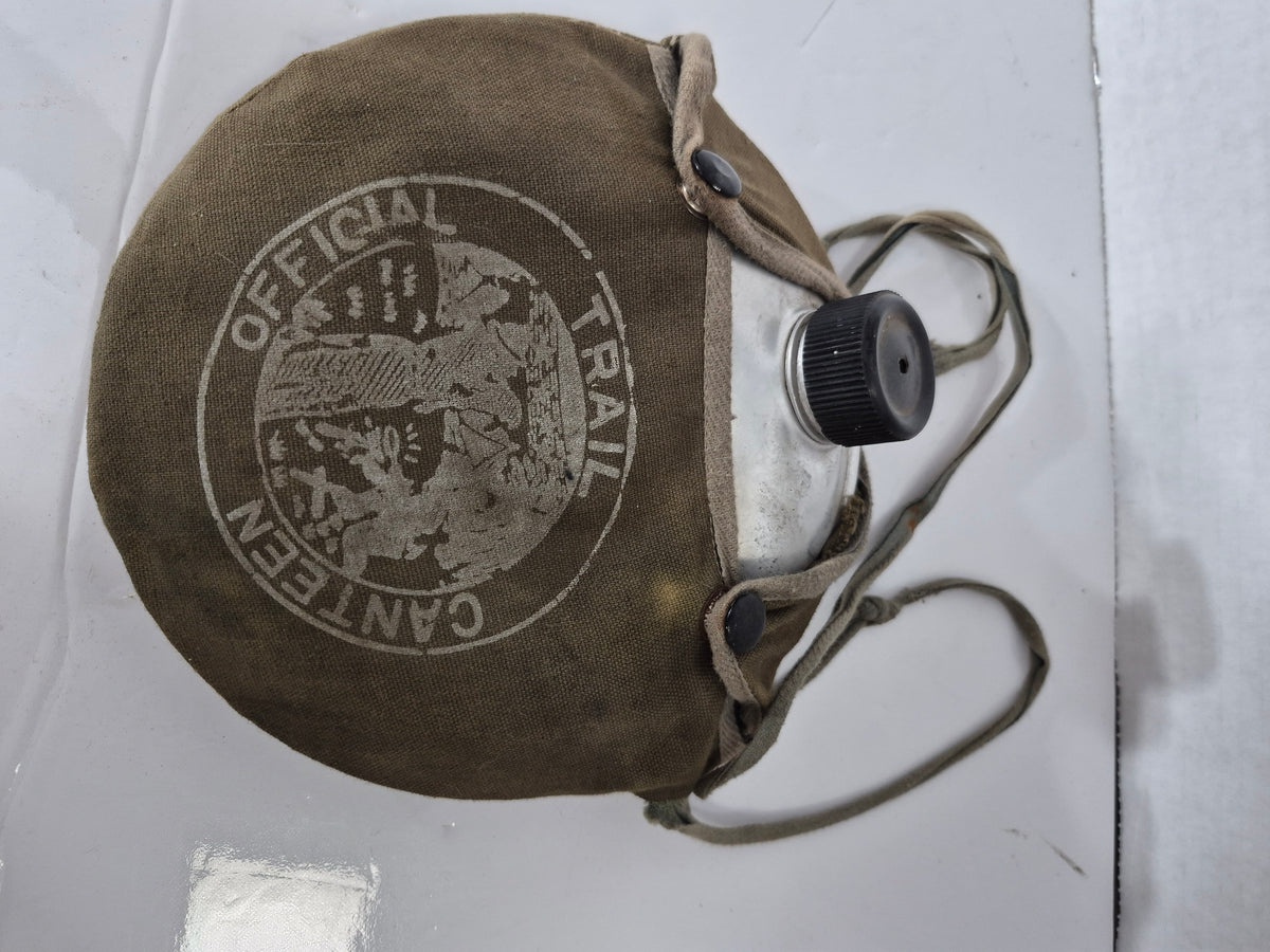 Vintage Korean Aluminum Canteen with Canvas “Official Trail Canteen” Cover