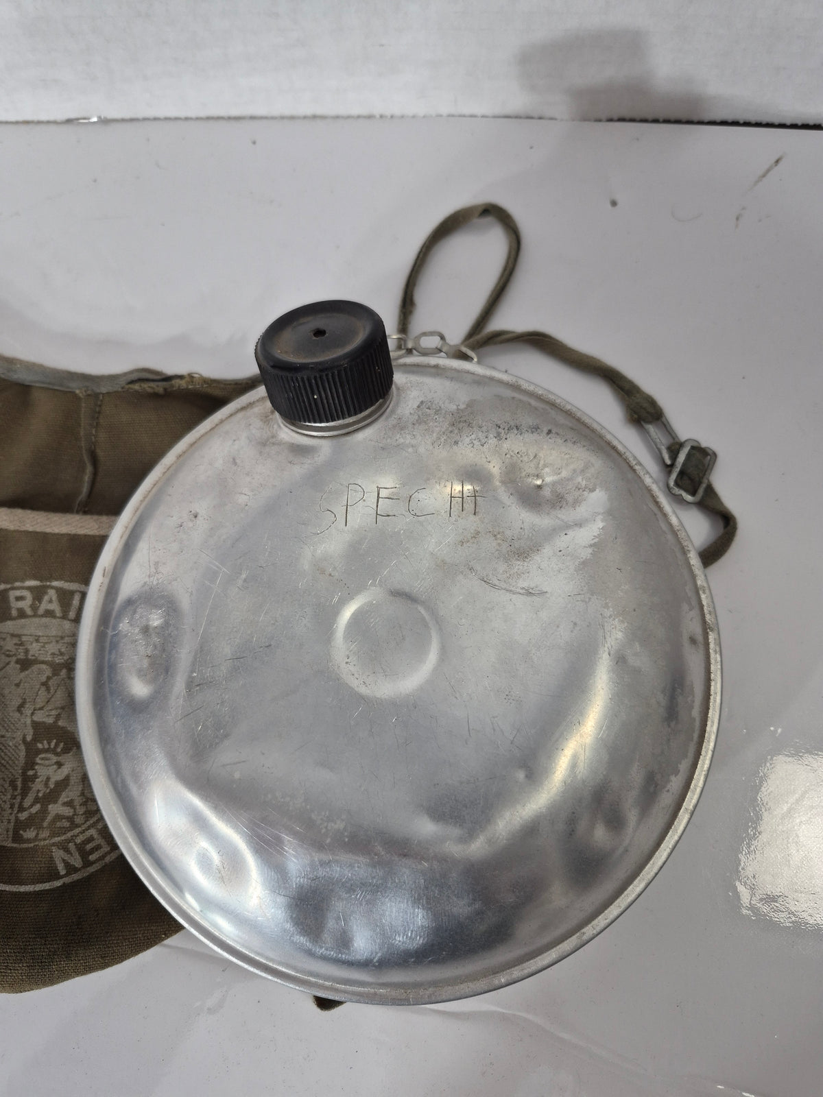 Vintage Korean Aluminum Canteen with Canvas “Official Trail Canteen” Cover