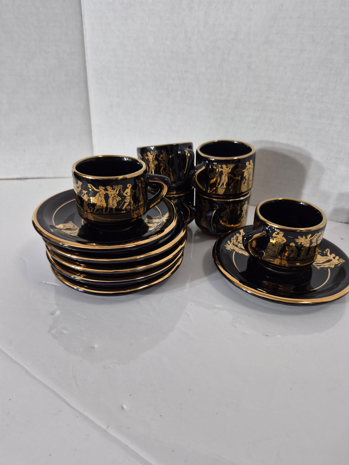 Vintage Ilias Greek Demitasse Espresso Cup & Saucer Set – 24 Karat Gold – Set of 6