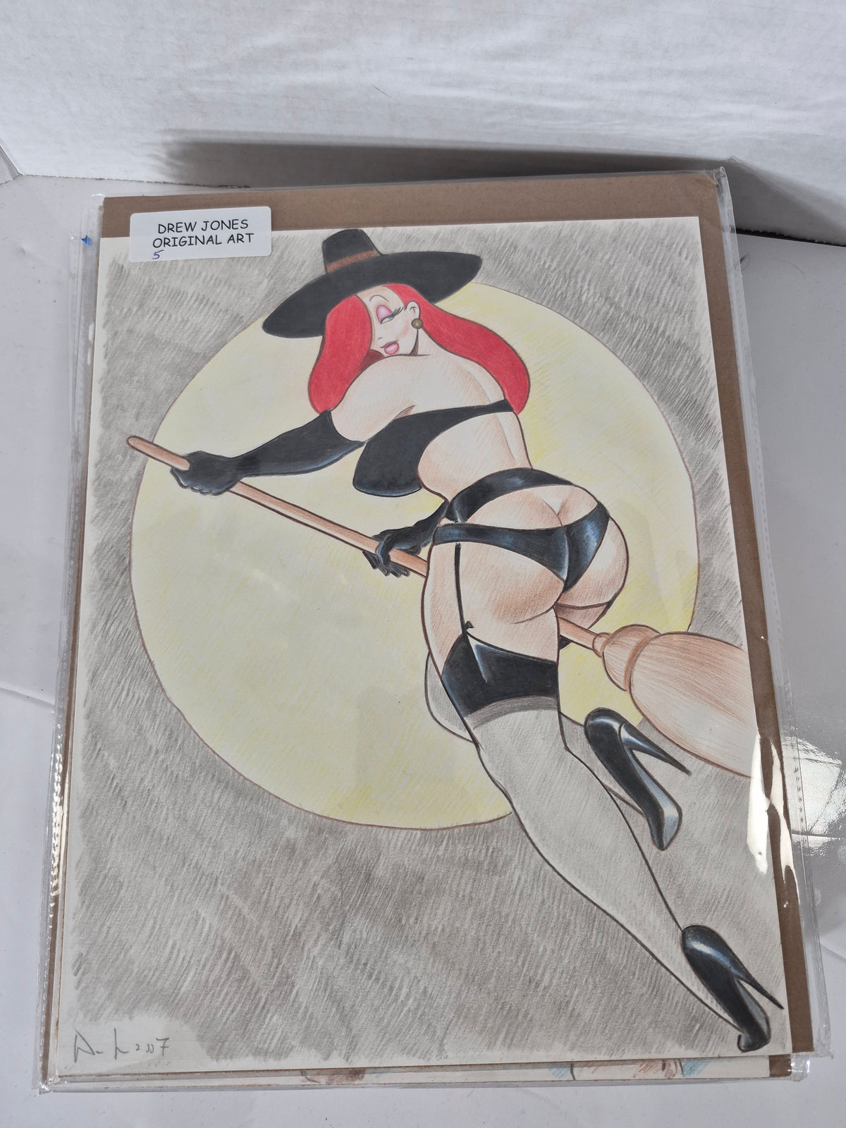 Drew Jones Original Art Pin-Up Witch Illustration – Signed & Dated 2007 – 11" × 14"