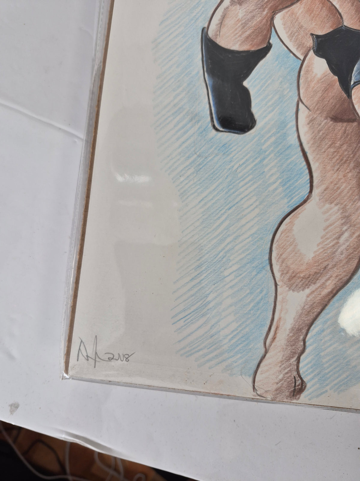 Drew Jones Original Art – Muscular Red-Haired Cartoon Pin-Up – Signed & Dated 2008 – 11" × 14"