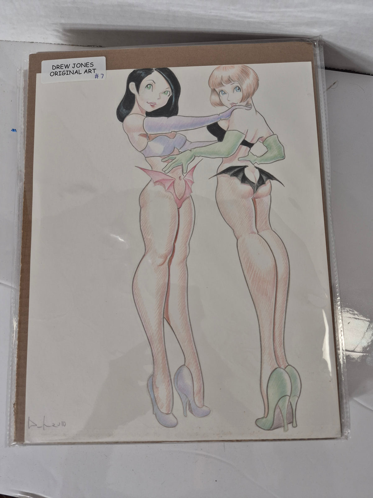 Drew Jones Original Art Pin-Up Illustration – Two Female Figures – Signed & Dated 2010 – 11" × 14"