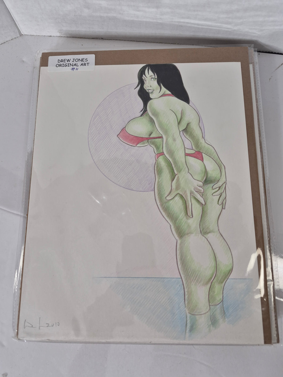 Drew Jones Original Art #11 – She-Hulk Inspired Pin-Up – Signed 2010 – 11 x 14 in.