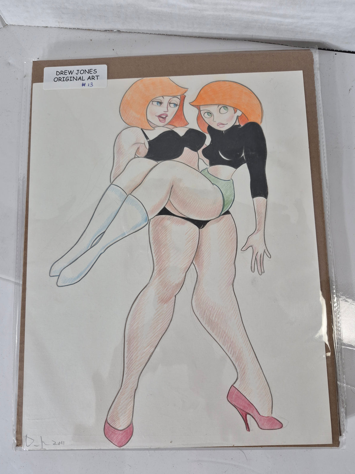 Drew Jones Original Cartoon Pin-Up Art #13 – Signed 2011 – 11" × 14"
