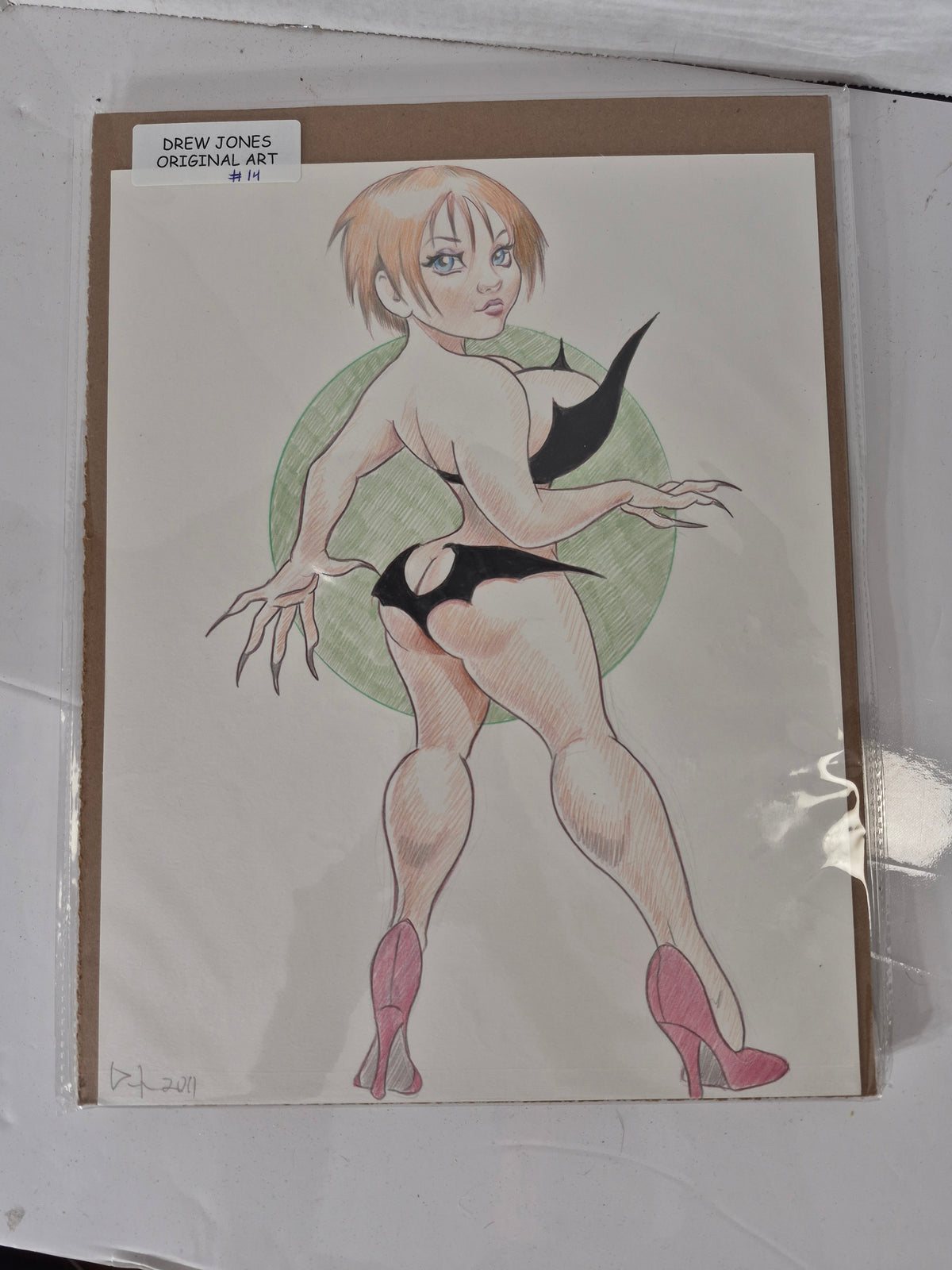 Drew Jones Original Pin-Up Cartoon Art #14 – Signed 2011 – 11" × 14"