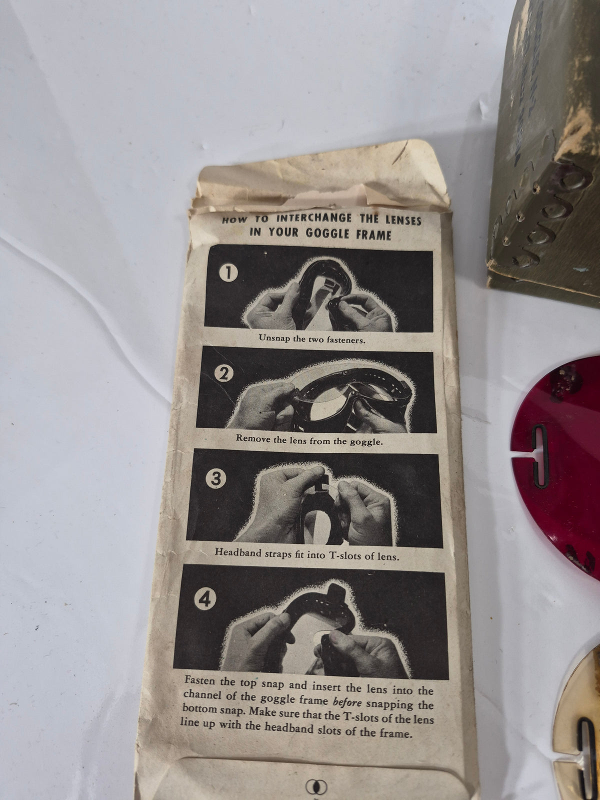 Original WWII U.S. Military Polaroid N-2 / M-1944 Goggle Lens Set – Box & Instructions
