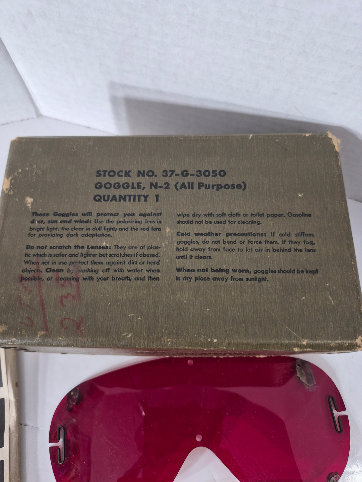 Original WWII U.S. Military Polaroid N-2 / M-1944 Goggle Lens Set – Box & Instructions