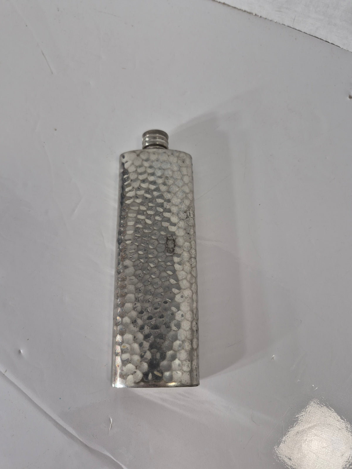 Vintage Comoy’s of London English Pewter 4 oz Hip Flask – Hammered Finish – Sheffield England