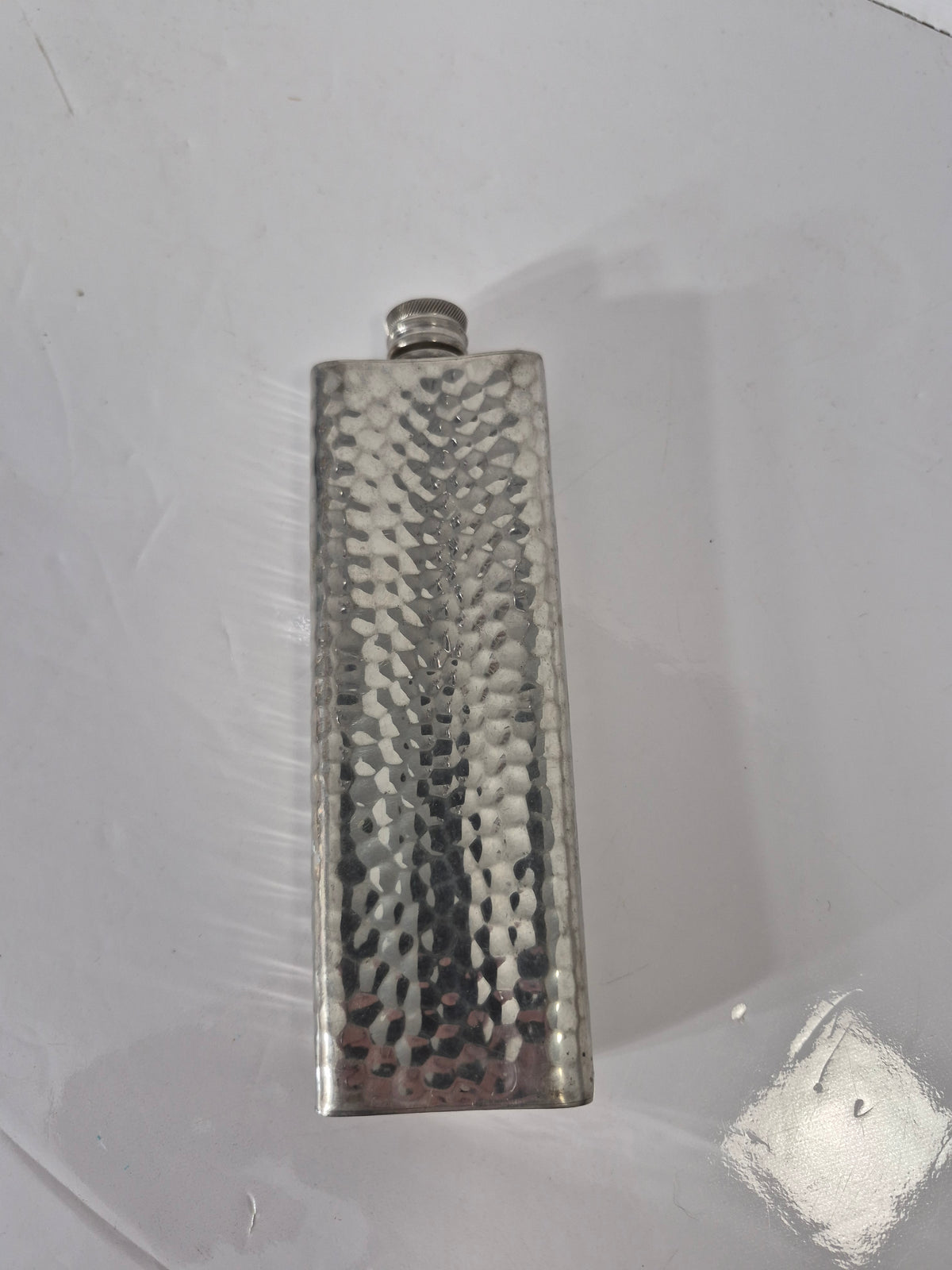 Vintage Comoy’s of London English Pewter 4 oz Hip Flask – Hammered Finish – Sheffield England