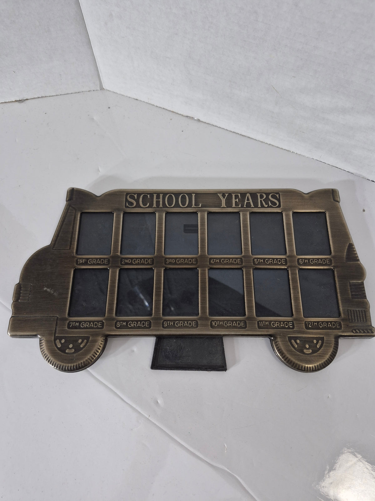 Vintage School Years Brass-Tone School Bus Photo Frame – Grades 1–12 – Felt Back