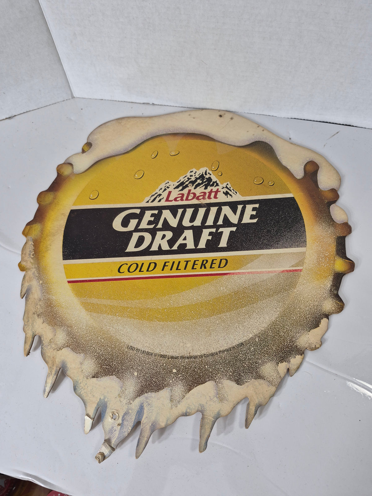 1992 Labatt Genuine Draft Cold Filtered Die-Cut Cardboard Beer Sign – 18" x 16"