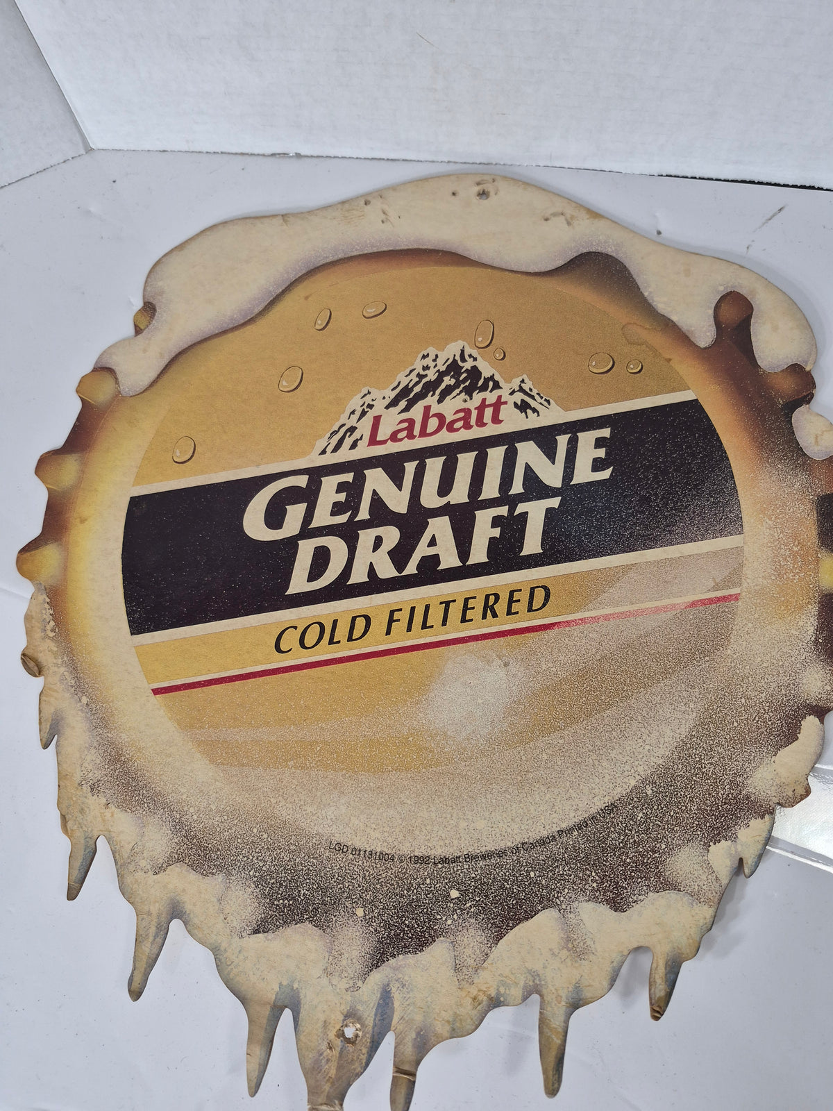 1992 Labatt Genuine Draft Cold Filtered Die-Cut Cardboard Beer Sign – 18" x 16"