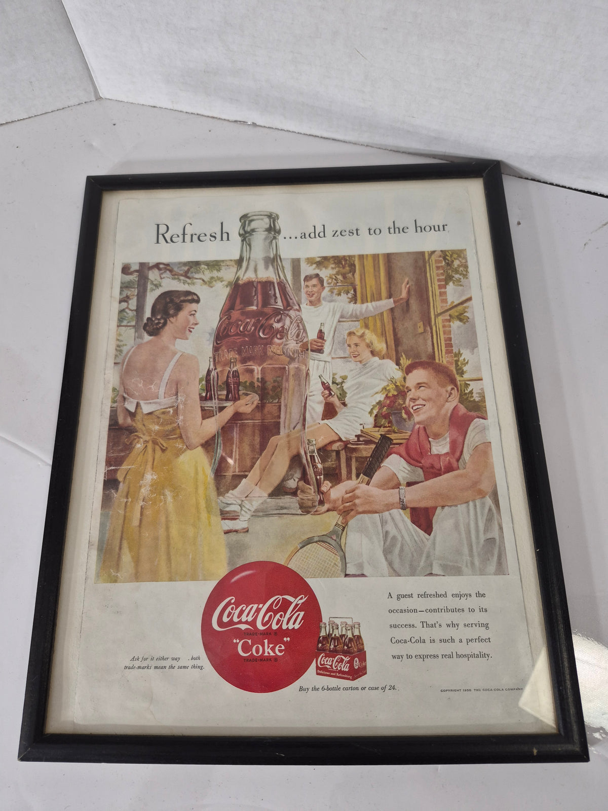 Original 1950 Coca-Cola “Refresh… Add Zest to the Hour” Magazine Advertisement – Framed