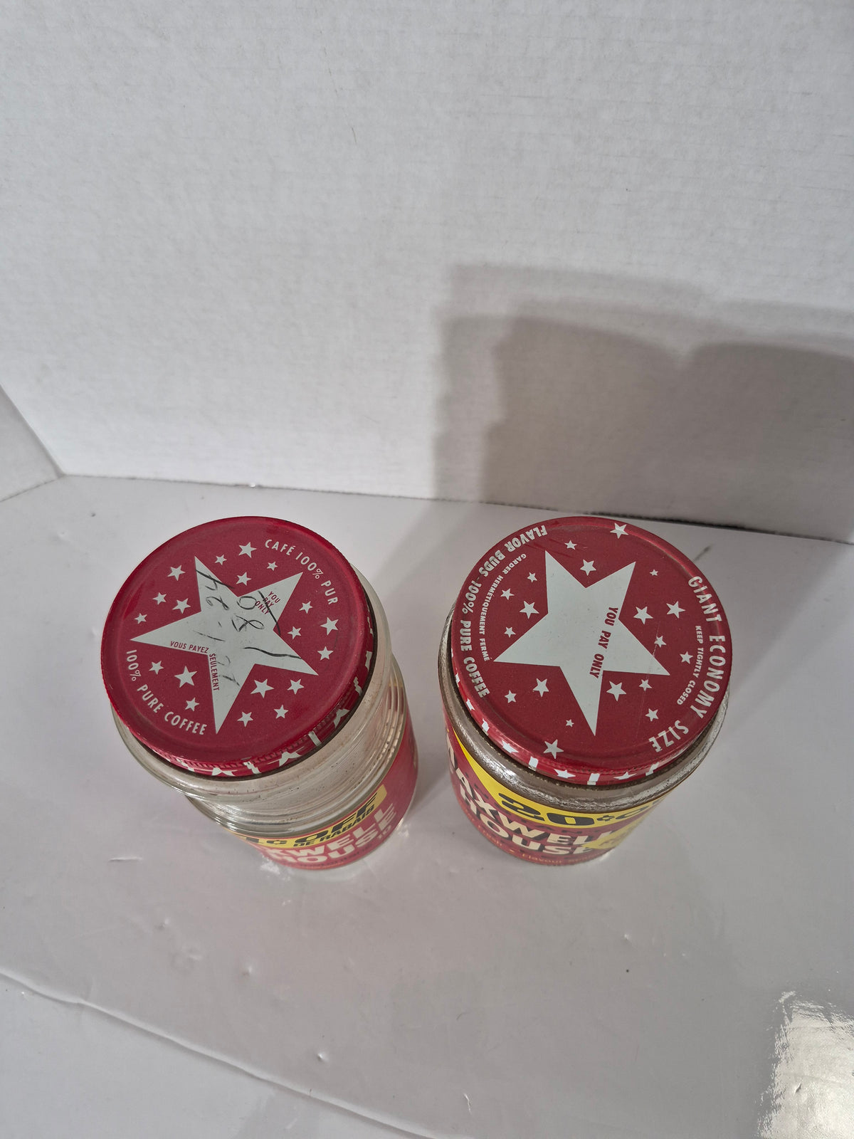 Vintage Maxwell House Instant Coffee Glass Jars – Set of 2 – Red Star Metal Lids – Canadian Bilingual Labels