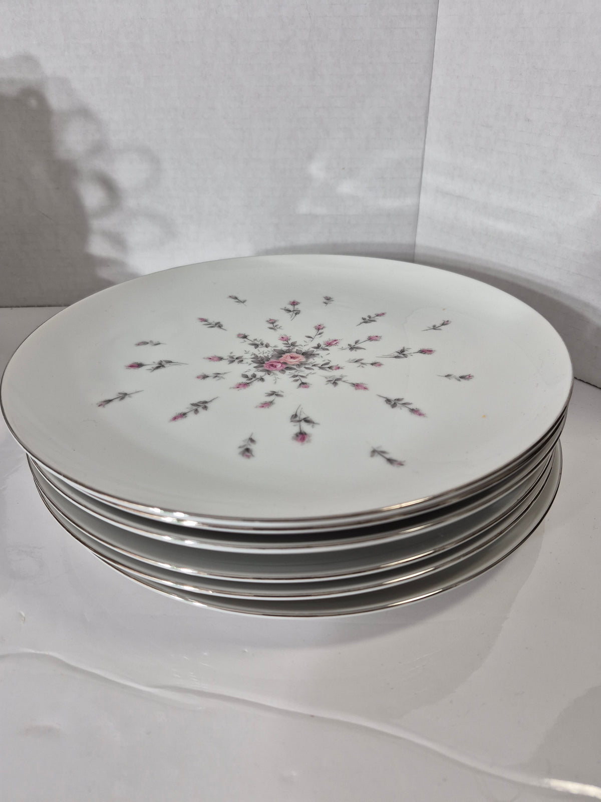 Vintage Harmony House Rosebud Fine China Set – HH Lt. Dawn Grey – Japan – Platinum Trim