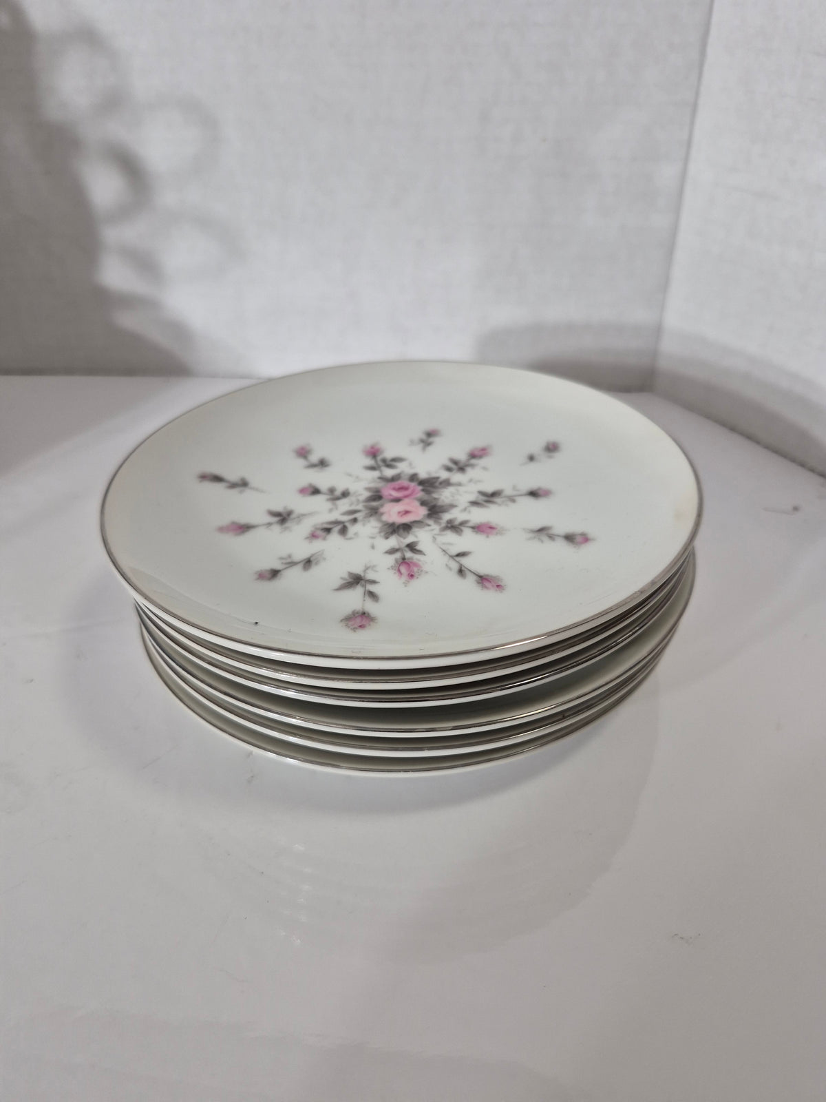 Vintage Harmony House Rosebud Fine China Set – HH Lt. Dawn Grey – Japan – Platinum Trim