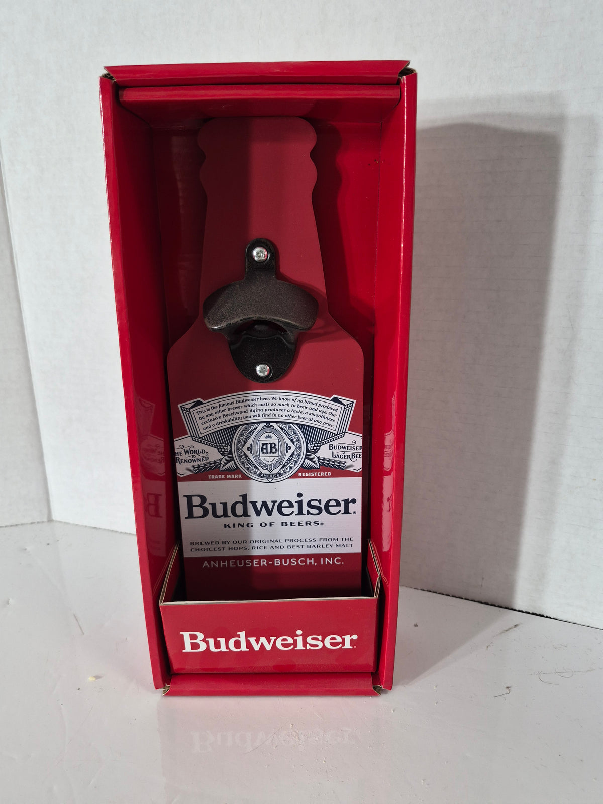 Budweiser Wooden Bottle Cap Catcher & Wall-Mount Opener – 2023 – Original Box