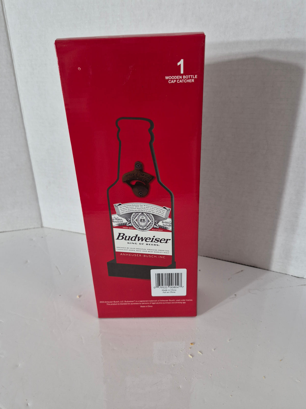 Budweiser Wooden Bottle Cap Catcher & Wall-Mount Opener – 2023 – Original Box