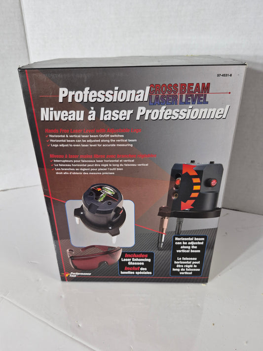 Performance Tool Professional Cross Beam Laser Level 57-4531-8 – Complete in Box with Laser Glasses