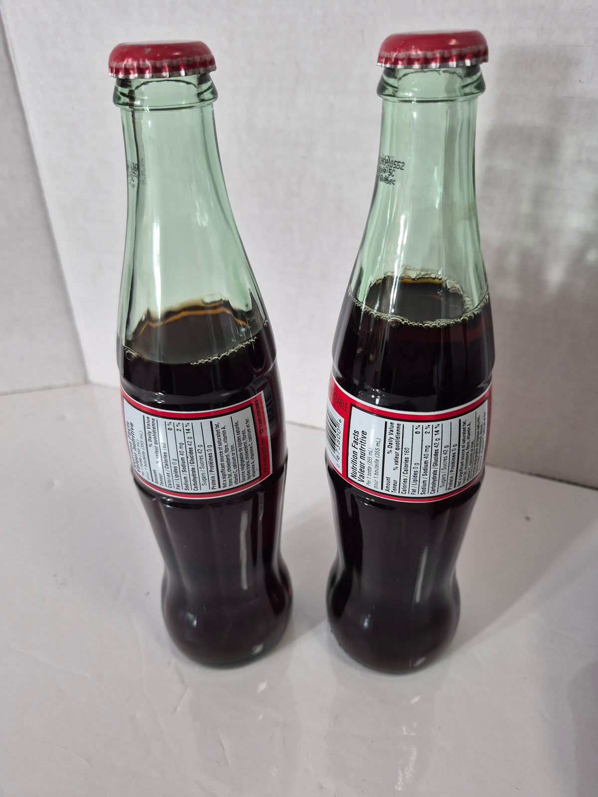 Pair of Sealed Coca-Cola 355 mL Glass Bottles – Canadian Red Label – Collectible Display Bottles