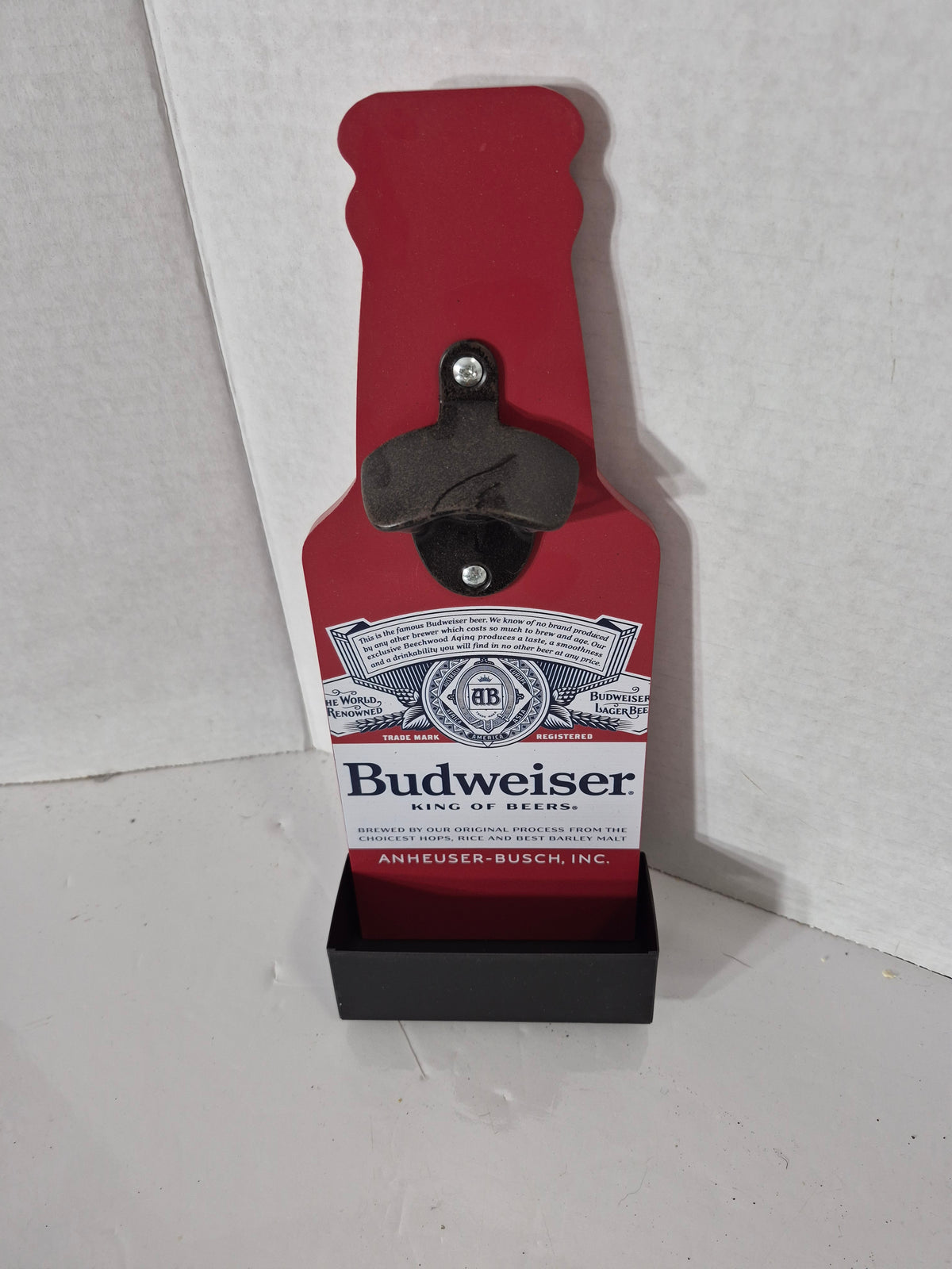 Budweiser Wooden Bottle Cap Catcher & Wall-Mount Opener – 2023 – Original Box