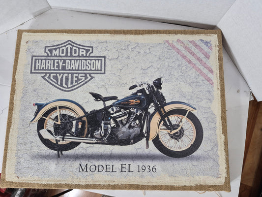Harley-Davidson Model EL 1936 Burlap Canvas Wall Art – 22.5" × 16"