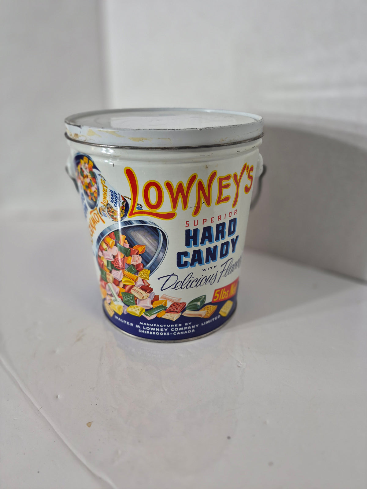Vintage 1950s Lowney’s Superior Hard Candy 5 lb Tin Pail – Sherbrooke, Quebec