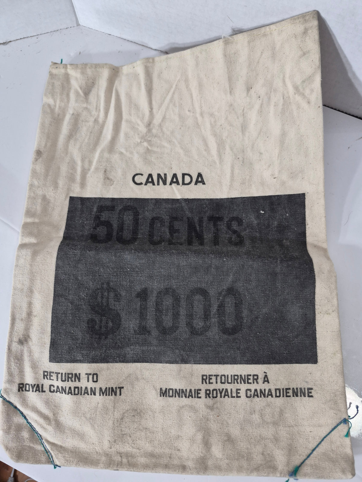 Vintage Royal Canadian Mint 50-Cent $1,000 Canvas Coin Bag