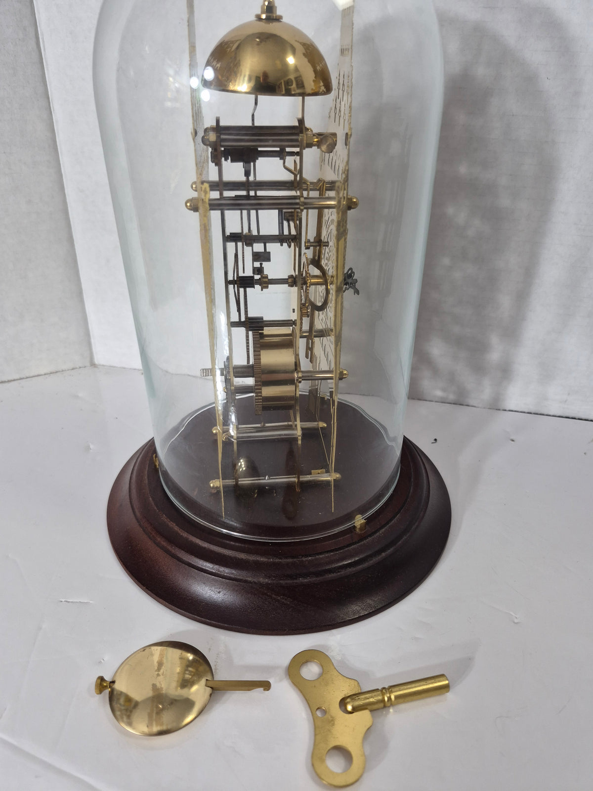 1988 Franklin Mint Big Ben Skeleton Mantel Clock – Hermle Germany – Glass Dome – Key & Pendulum – Not Working