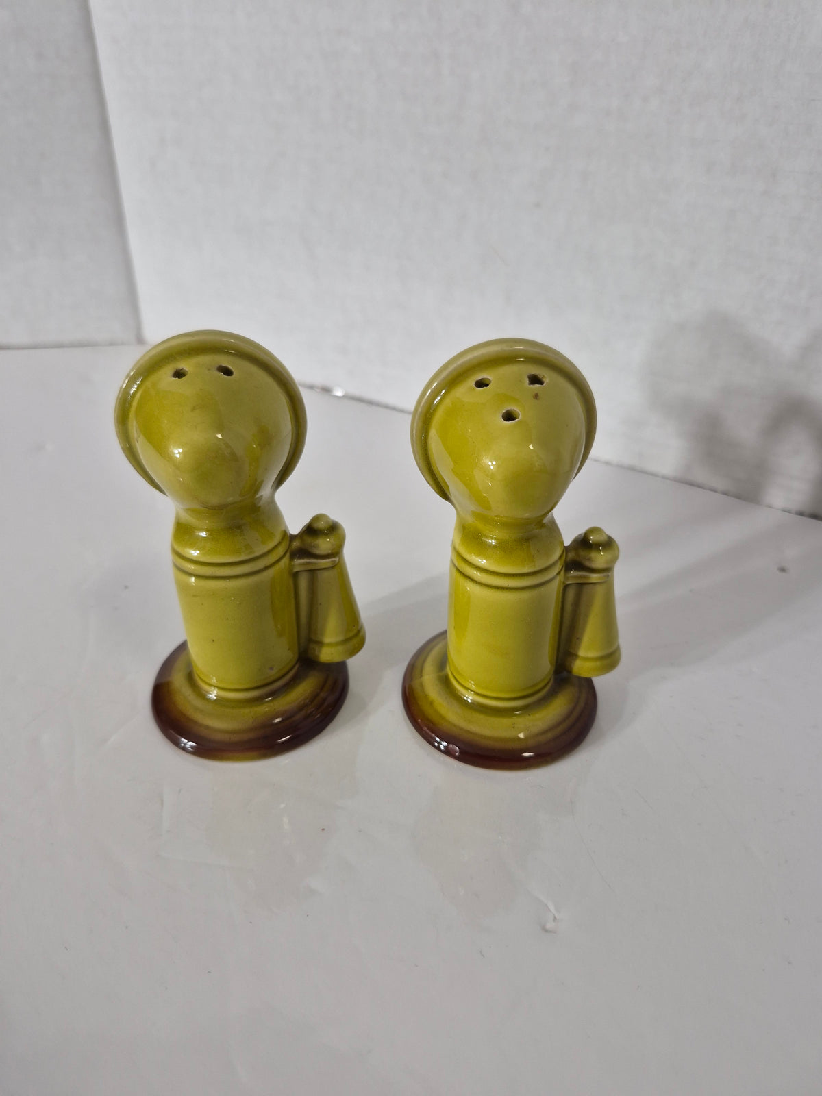 Vintage Japan Canada Souvenir Candlestick Telephone Salt & Pepper Shakers – Green Ceramic – 3.5"