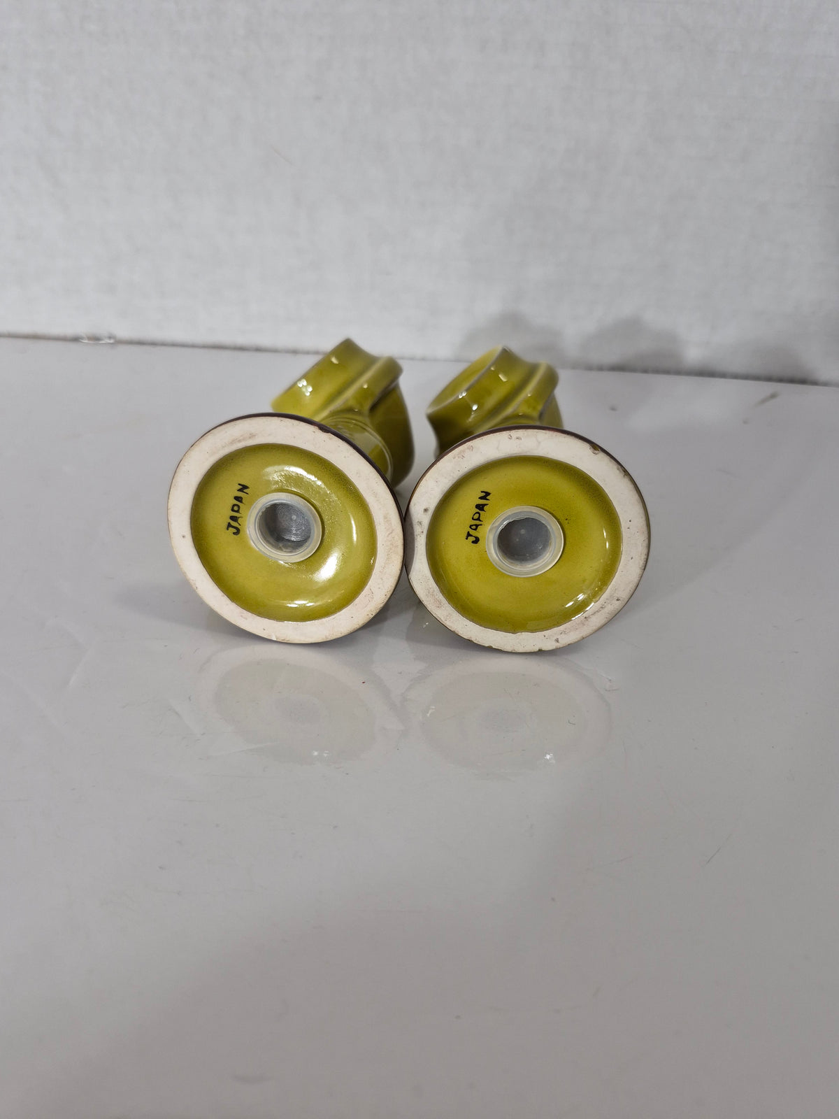 Vintage Japan Canada Souvenir Candlestick Telephone Salt & Pepper Shakers – Green Ceramic – 3.5"