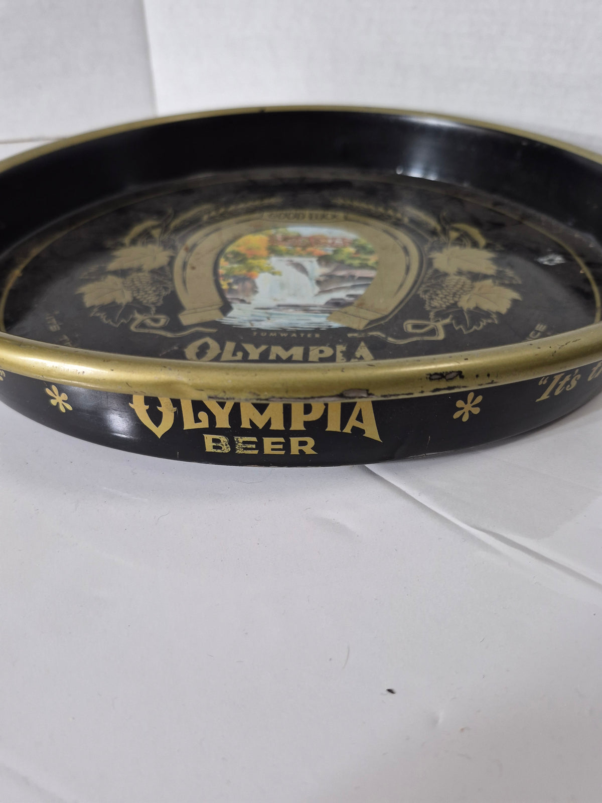 Vintage 1972 Olympia Beer “Good Luck” Horseshoe Metal Serving Tray – Tumwater – 13.25"