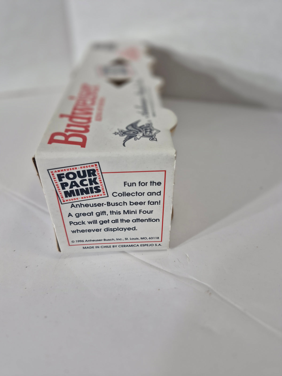 Vintage 1996 Budweiser Four Pack Minis Ceramic Stein Set – Bud Light & Clydesdales – Original Box